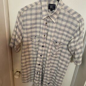 Burberry Men's Short-Sleeve Plaid Button-Down Shirt in White & Blue